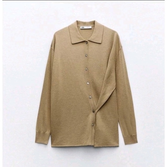 Zara Side Button Knit Cardigan Sweater Brown Size S NWT - Picture 1 of 10